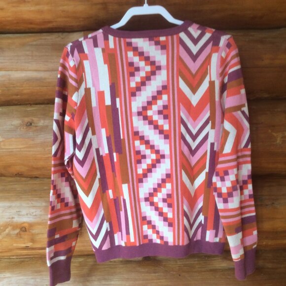THML Retro Geometric Aztec Mixed Print Abstract Long Sleeve Sweater Size Large - Picture 3 of 5